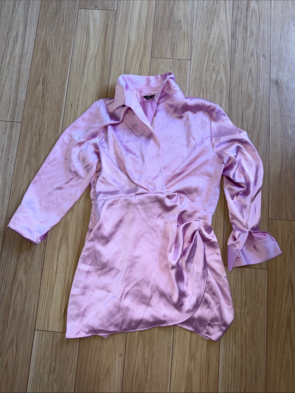 NWT Zara Pink Satin Wrap Dress